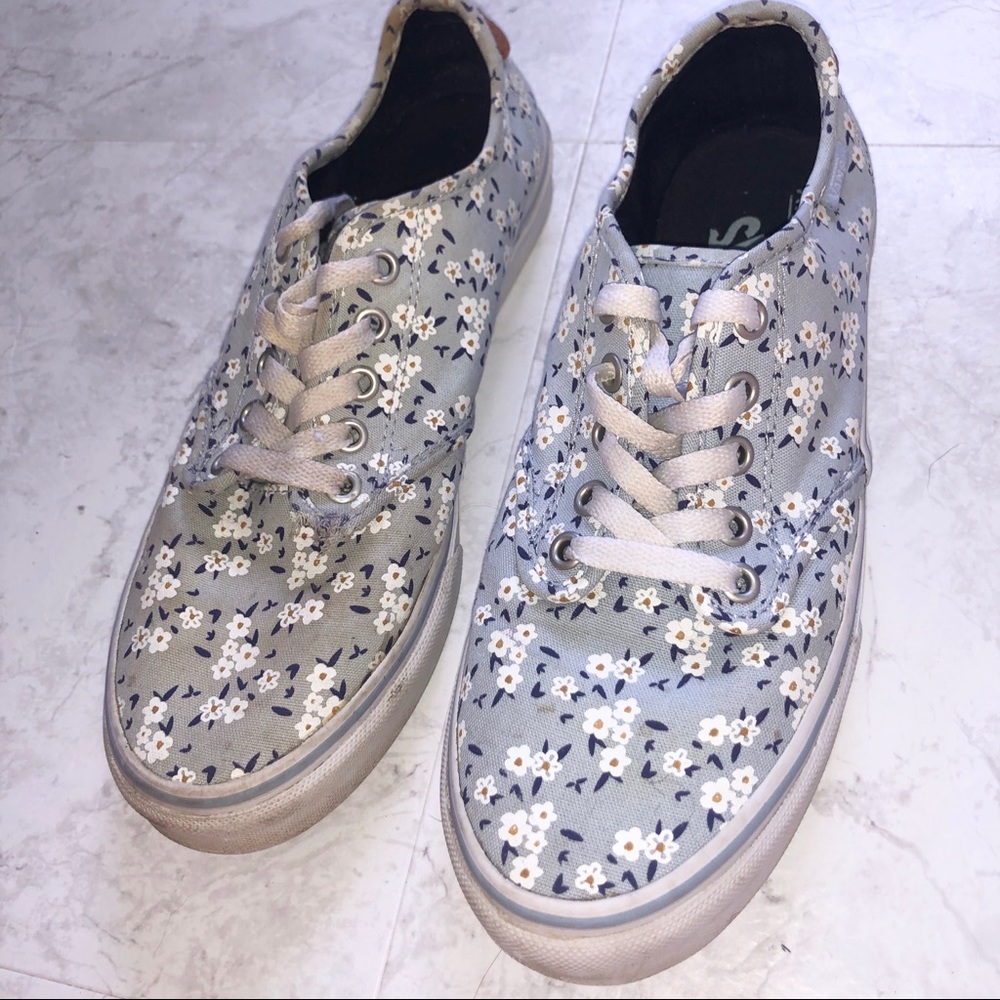Baby Blue Floral Print Vans Sneakers Shoes 9